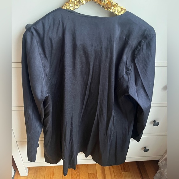 Eileen Fisher 100% Silk Black Open-Front Long Drapey Cardigan with Pockets - Picture 2 of 8